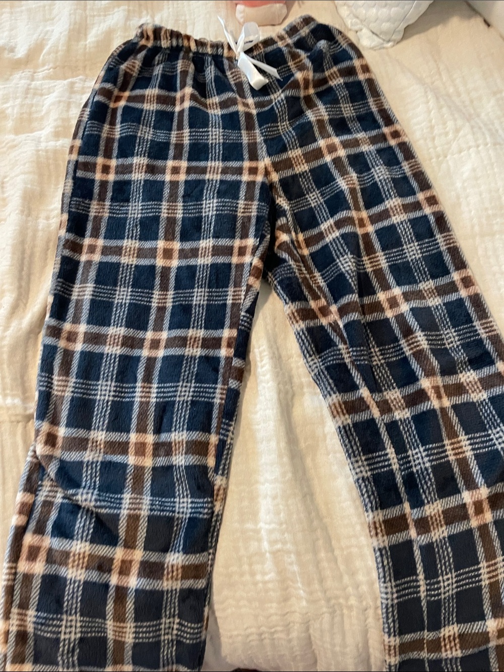 Cozy Plaid Fleece Lounge Pants - Navy, Brown, Cream